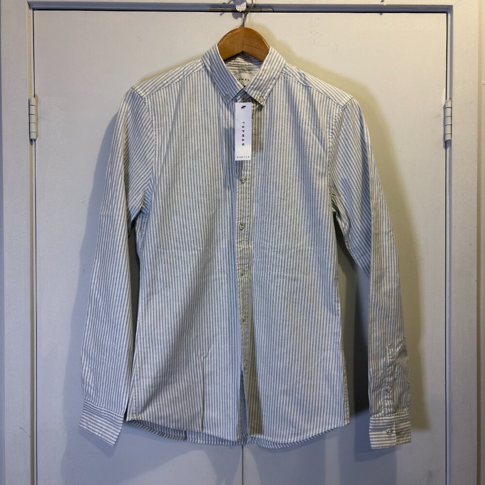 Topman Stretch Washed Oxford Stripe Shirt